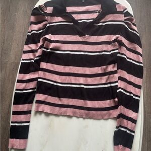 Fashion Nova Black and Pink Striped Sweater